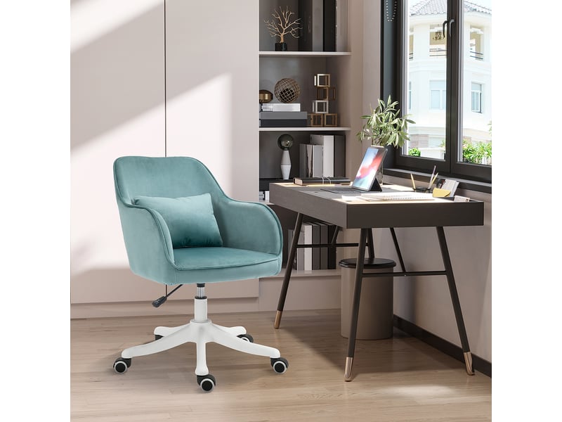 Fauteuil de bureau massant en velours vert, hauteur réglable, coussin lombaire vibrant - Conforama D