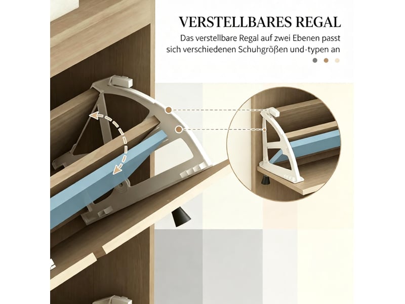 Meuble à chaussures 4 abattants avec étagères réglables, rangement 20 paires, style bohème 105 × 24 × 97,5 cm - Conforama E
