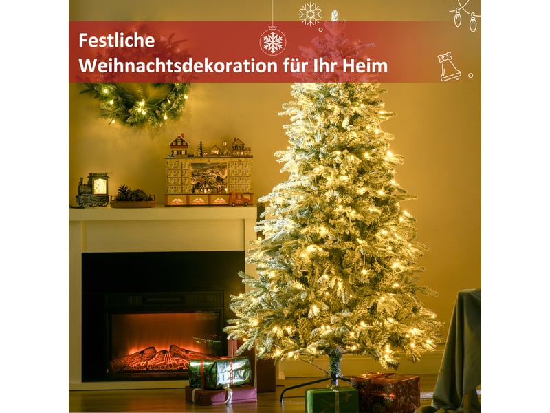  Sapin de noël artificiel, avec neige artificielle et lumières led, 180 cm, vert et blanc  - Conforama D