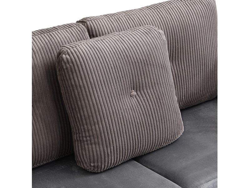  Canapé modulaire u 6 places avec rangements, convertible en couchage, velours et velours côtelé gris antique  - Conforama E