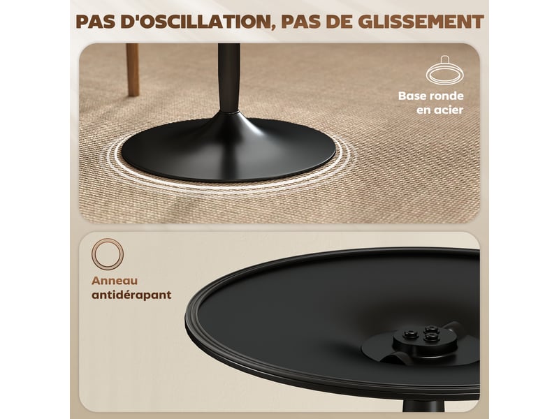  Table à manger ronde 70 cm pour 2 personnes avec plateau en placage de massif bois et piétement en acier marron  - Conforama R