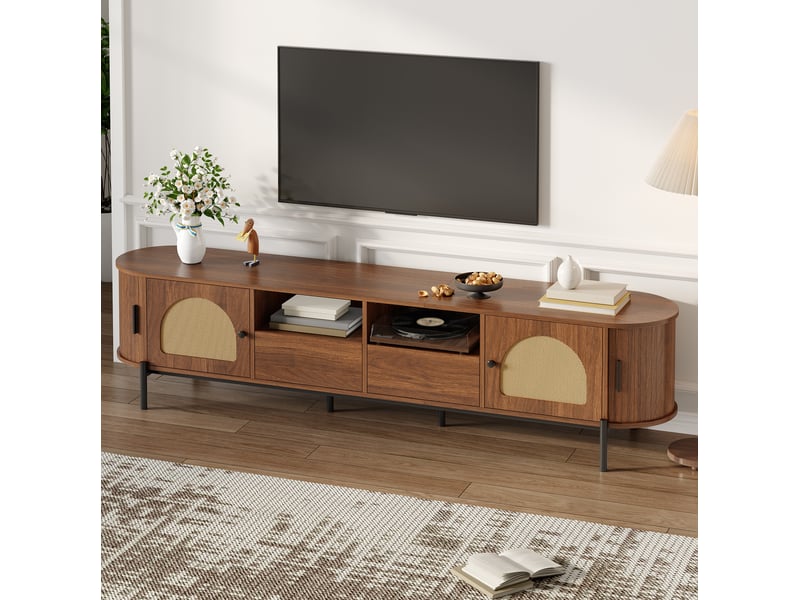  Meuble tv ovale avec rangement et portes coulissantes 200 cm homvra  - Conforama D