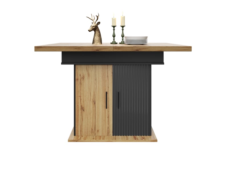  Table à manger extensible, 110x140x80 cm, style rétro, repas, salle à manger et pratique, mdf, coloris noir et naturel  - Conforama A
