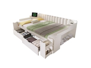 Lit avec rangement 140x190 cm coloris blanc