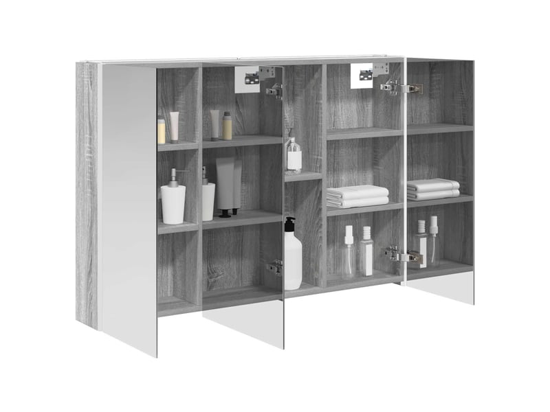 Armoire miroir salle de bain, meuble de rangement gris sonoma shl7446 - Conforama C