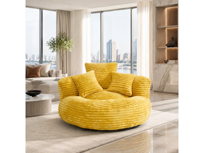 Fauteuil pouf modenvie en velours côtelé jaune moutarde 108 x 108 x 52 cm - Conforama B
