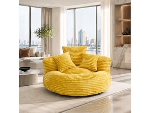 Fauteuil pouf modenvie en velours côtelé jaune moutarde 108 x 108 x 52 cm