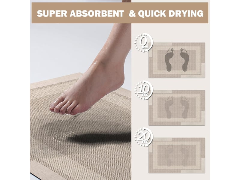 Tapis de bain antidérapant, blanc cassé, 40*60cm, 1 pièce, dos en caoutchouc ultra-fin, séchage rapide, super absorbant, lavable - Conforama B