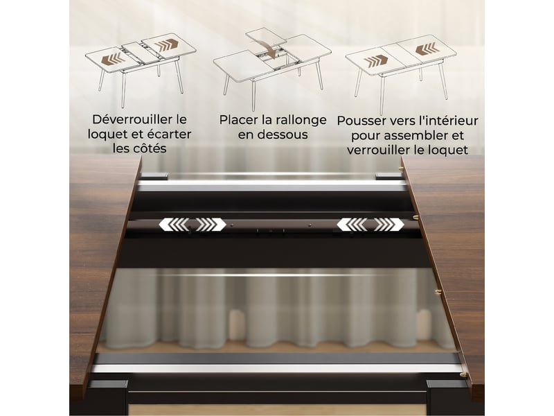 Table à manger extensible rectangle pour 4 à 6 personnes, table de cuisine 130-160 cm avec coins arrondis, noyer clair - Conforama E