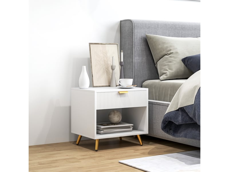  Table de chevet moderne avec tiroir et compartiment ouvert pour chambre ou salon, 50 x 40 x 47 cm, blanche  - Conforama C