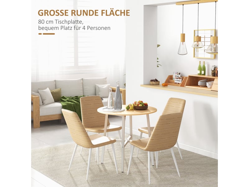 Table à manger ronde 4 personnes, patins antidérapants - lpospi - contreplaqué, bois naturel ø80 × 76 cm - Conforama E