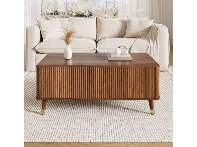  Table basse 97x52x56.5 cm à plateau relevable avec rangement en mdf coloris noyer  - Conforama D
