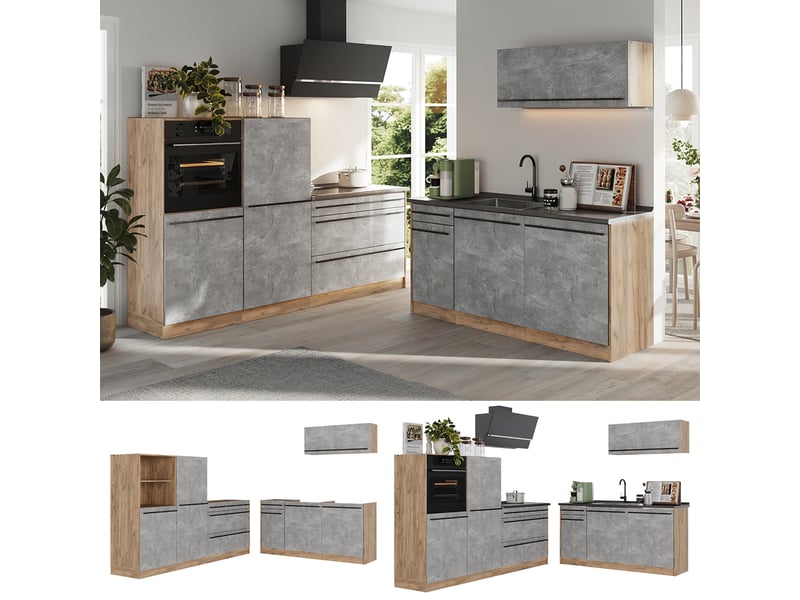  Vicco cuisine, bétonchêne doré, 220cm plan de travail chêne doré  - Conforama D