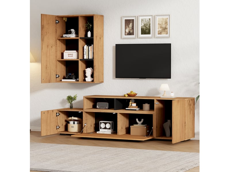  Ensemble meuble tv modulable rayofi bois et noir - meuble bas + meuble mural  - Conforama C