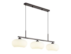 Suspension en métal noir mat avec abat-jour en verre – 3 flammes, l85 cm