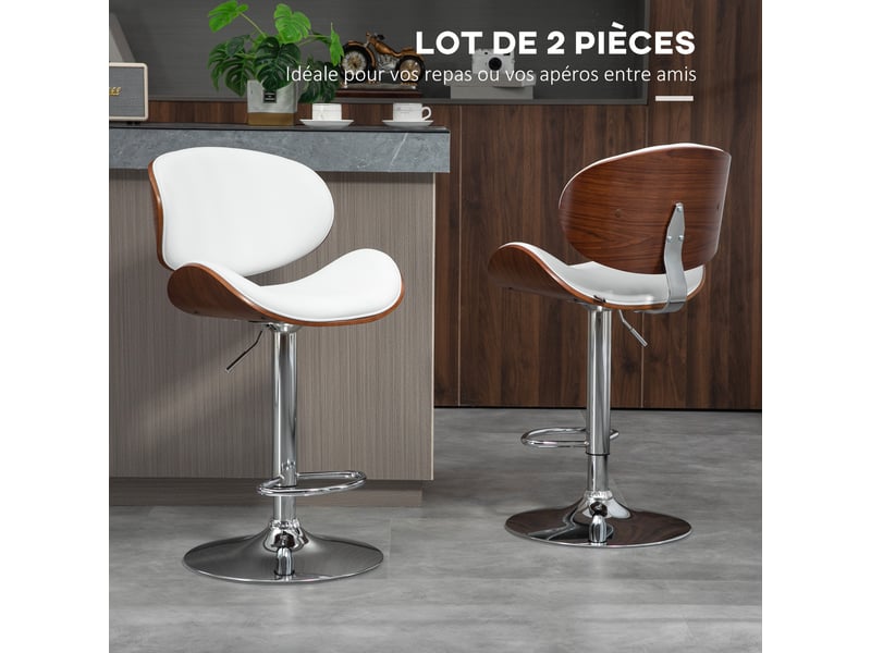 Lot de 2 tabourets de bar – réglables et pivotants – dossier et repose-pieds - Conforama D