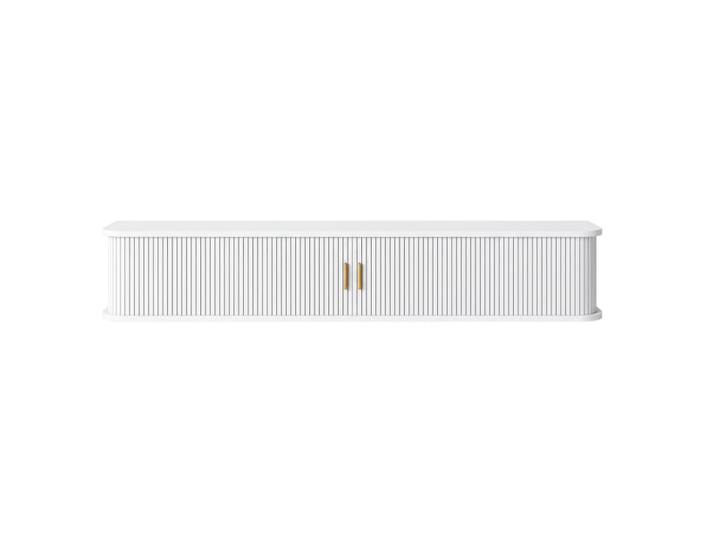  Meuble tv mural 175x30x30 cm avec led réglable par application, mdf blanc  - Conforama R