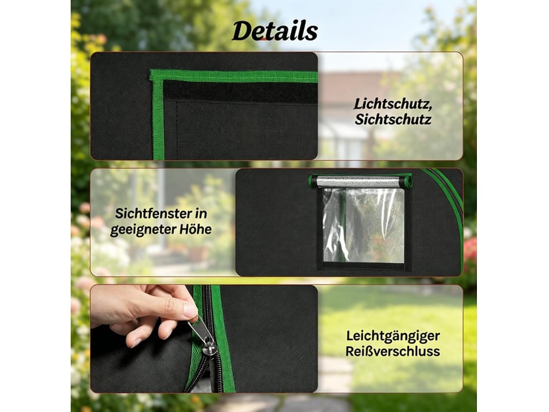  Serre intérieure 60x60x180 cm – noir et vert – tissu oxford 600d occultant, ventilation réglable  - Conforama D
