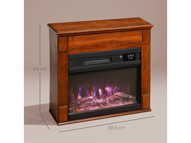  Cheminée électrique 1000w2000w, fausse cheminée effet flamme 3d à 6 couleurs et 3 luminosités, 68,5x27,5x63cm, marron  - Conforama C