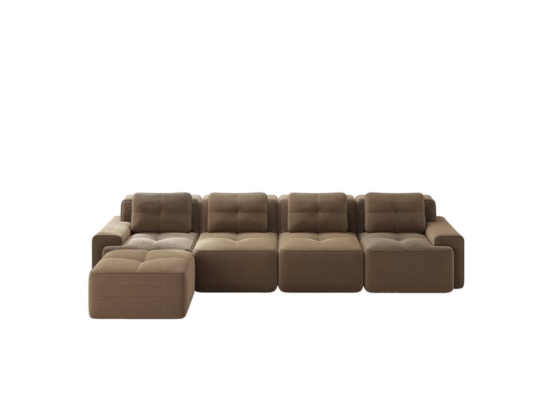  Canapé modulaire convertible 4 places en velours côtelé marron, confort profond et configuration flexible au salon  - Conforama A