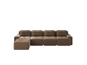 Canapé modulaire convertible 4 places en velours côtelé marron, confort profond et configuration flexible au salon