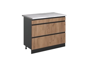 Vicco meuble cuisine, chêne doréanthracite, 100cm plan de travail marbre