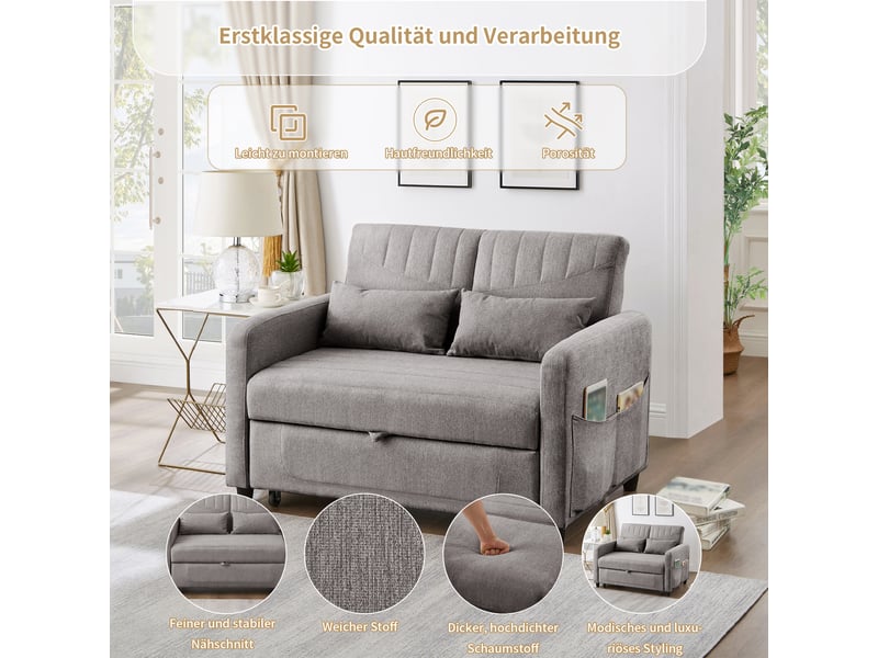  Canapé convertible 2 places gris tissu lin coton dos réglable structure bois métal  - Conforama R