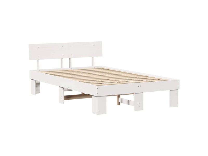  Lit double- lit adulte -  cadre de lit avec tête de lit blanc 135 x 190 cm pin massif  - Conforama C