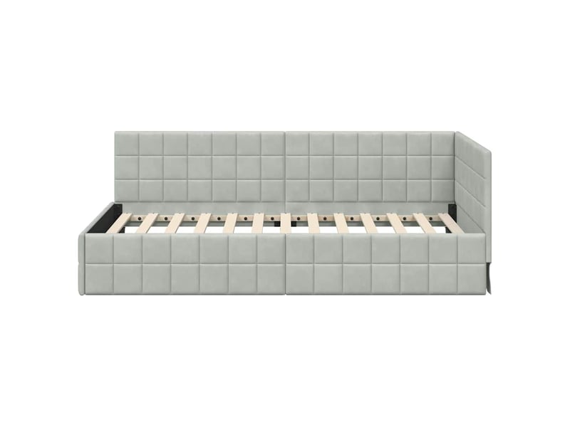 Lit adulte ; lit simple ; cadre de lit d'angle gris clair 90x190 cm velours  - Conforama F