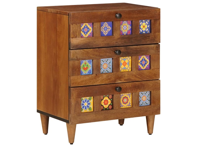 Table de chevet - cabinet de chevet - table de nuit marron 50 x 33 x 62 cm bois de mangue massif - Conforama A
