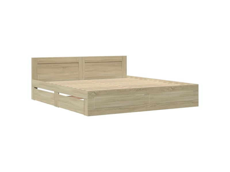 Lit double- lit adulte - cadre de lit tête de lit sans matelas chêne sonoma 200x200 cm - Conforama B