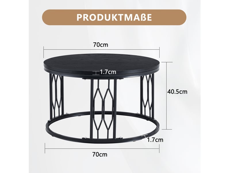  Table basse ronde 70 cm noire en mdf effet bois avec structure en métal  - Conforama C