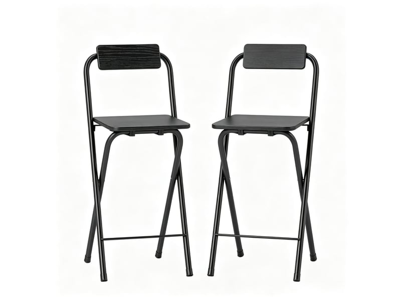  Tabourets de bar pliables lot de 2 avec dossier, repose-pieds et cadre acier hauteur 87 cm  - Conforama A