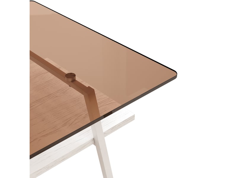  Table basse rectangulaire 98 x 58 x 42,5 cm en mdf et verre trempé avec tablette marron et blanc chicfurn  - Conforama E