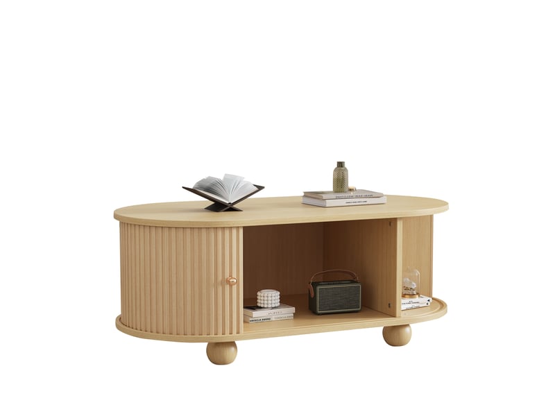 Table basse ovale en mdf avec portes coulissantes et rangement,bois clair table basse bois clair - Conforama A
