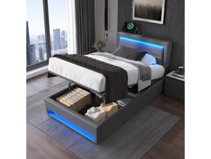 Lit coffre 90x190 cm HAVRYA   coloris gris