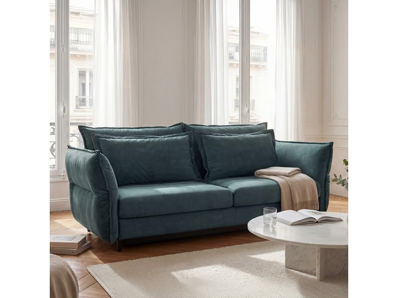  Canapé convertible verduro en velours bleu pétrole - 3 places 3CA55.PI.3D.C.24 - Conforama B