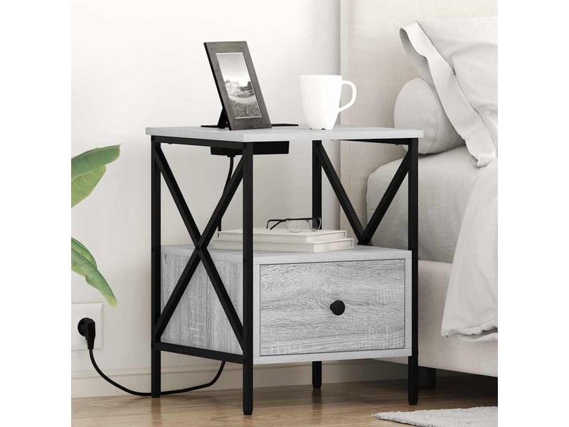 Table de chevet 2 pièces gris sonoma 41,5 x 40,5 x 55 cm  - Conforama B