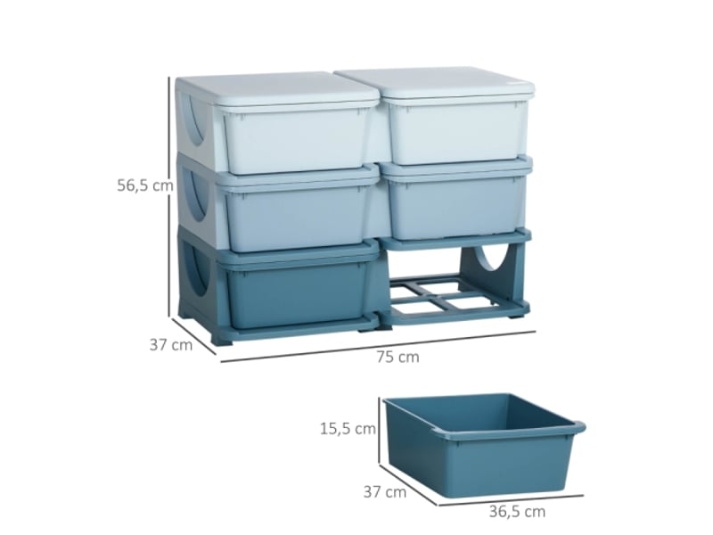  Organiseur jouets bleu, 6 tiroirs en plastique, meuble rangement pour chambre enfant  - Conforama C
