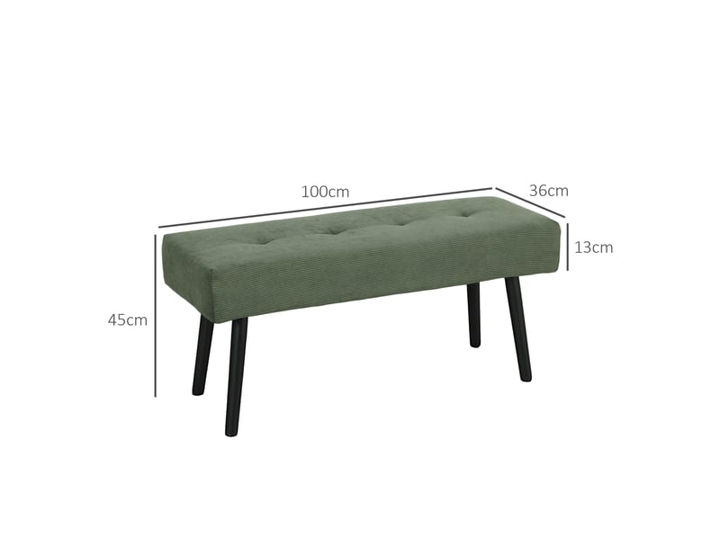  Banc capitonné en velours côtelé, banc de lit avec pieds en métal, banc à chaussures 100 x 36 x 45 cm vert  - Conforama E