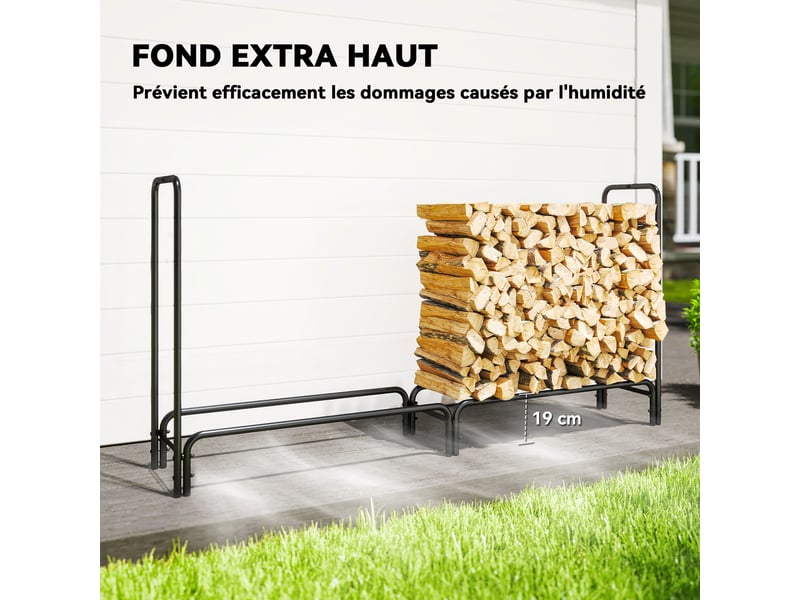  Range-bûches extérieur avec housse, métal noir, capacité 0,6 m³, 200 x 36 x 99 cm  - Conforama W