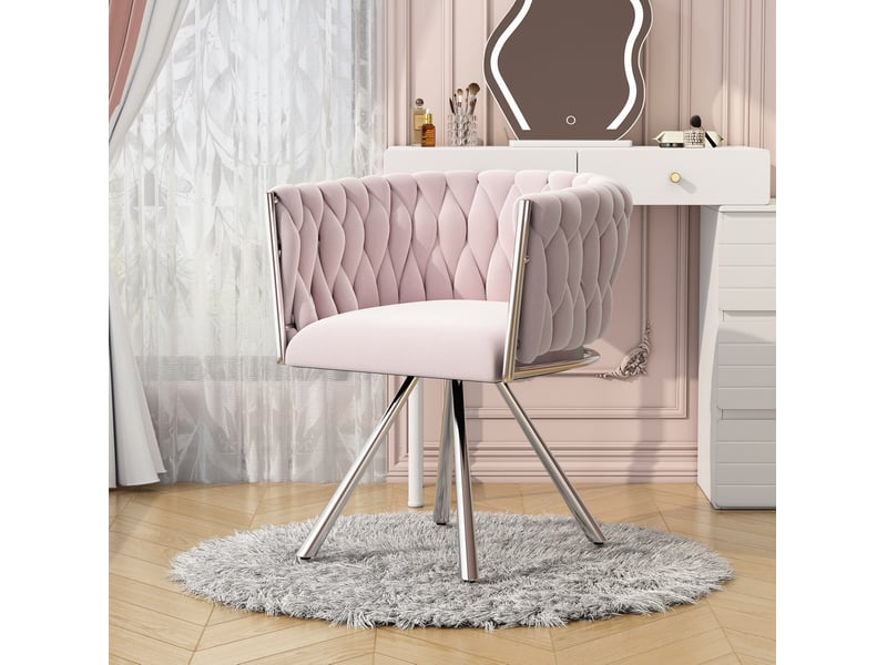  Fauteuil de coiffeuse pivotant à 360° en velours rose  - Conforama D