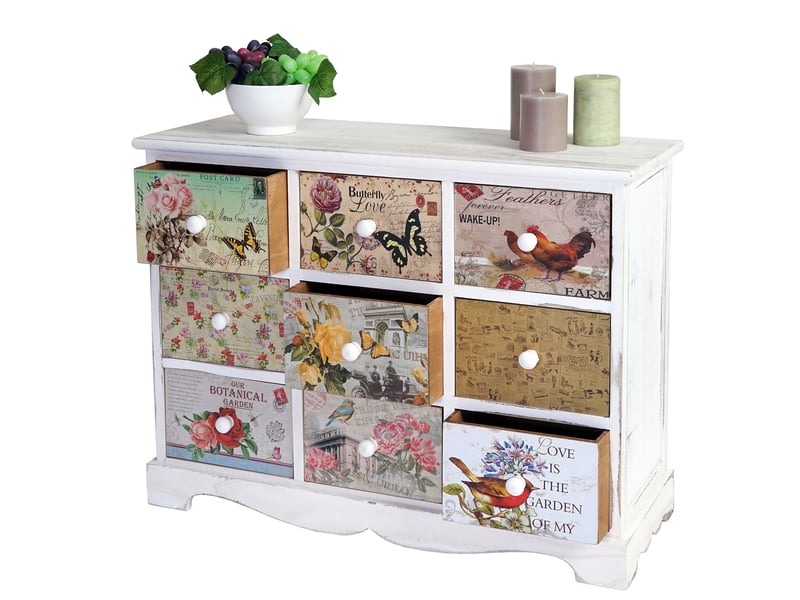  Commode venlo, armoire à tiroirs, style shabby chic, vintage, 9 tiroirs – 60x79x30cm  - Conforama B