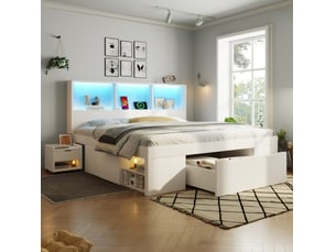 Lit avec rangement 140x190 cm <strong></strong>  <strong></strong> coloris blanc
