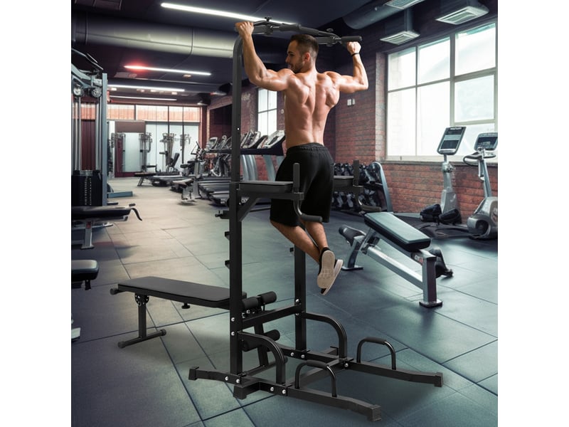  Station de musculation power tower réglable, barre de traction et banc, exercices abdominaux  - Conforama B