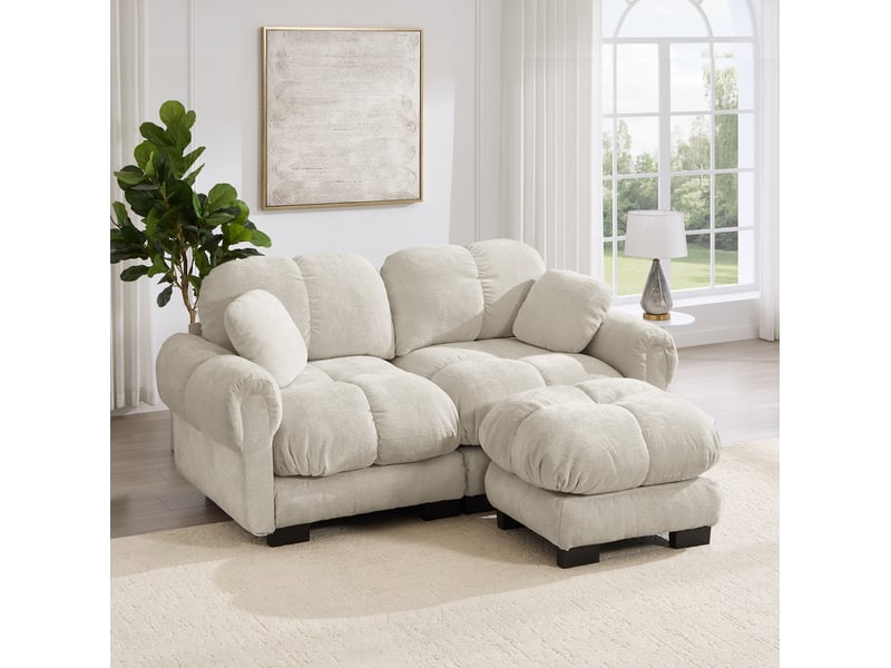  Canapé 2 places modular l-forme chenille, ottomane mobile, confort premium  - Conforama B