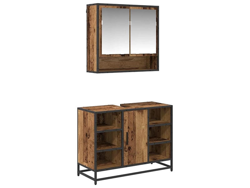  Ensemble de mobilier de salle de bain 2 pièces bois ancien cf64211  - Conforama A