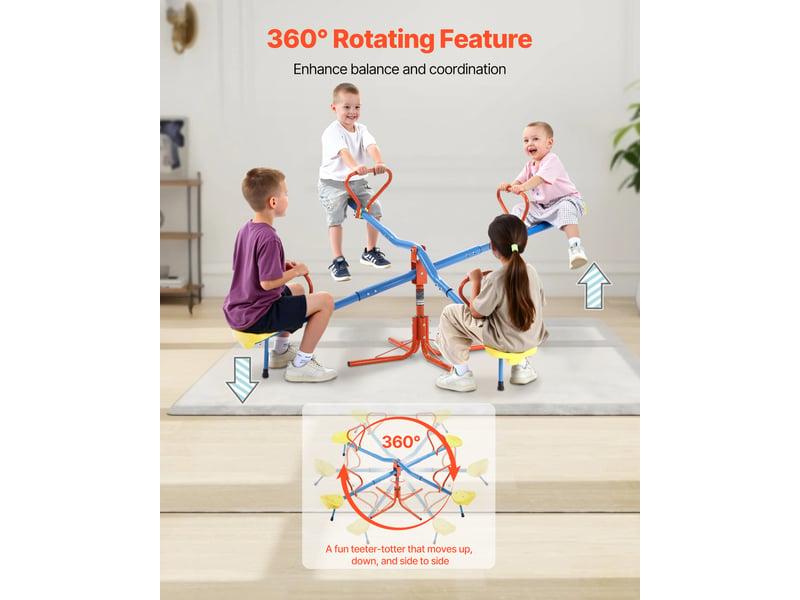  Vevor balancoire a bascule, capacite de charge 49,9 kg par siege, avec poignees confortables, pieds de support 4 broches, equipement de jeu exterieur, rotation a 360°, pour 4 enfants de 3 ans et plus  - Conforama C