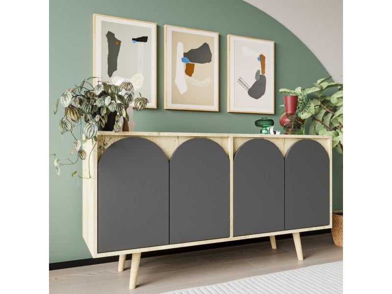  Buffet 4 portes en aggloméré venezia anthracite et chêne  - Conforama E