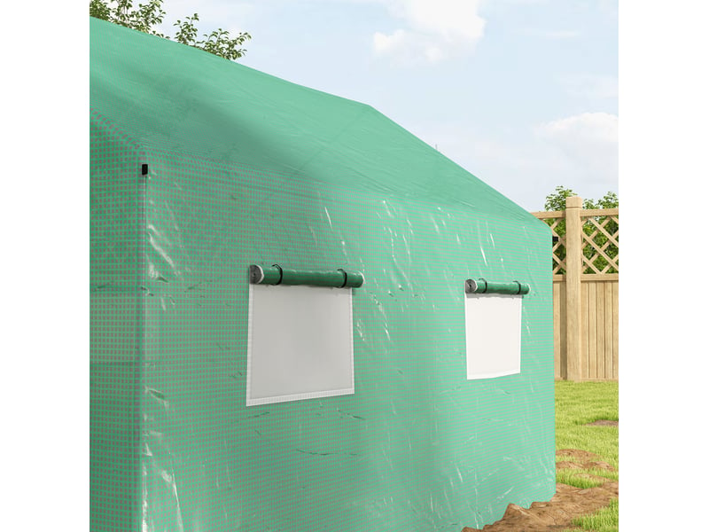 Serre tunnel de jardin 200 x 300 x 200 cm – verte – porte à enroulement et fenêtres d'aération - Conforama D